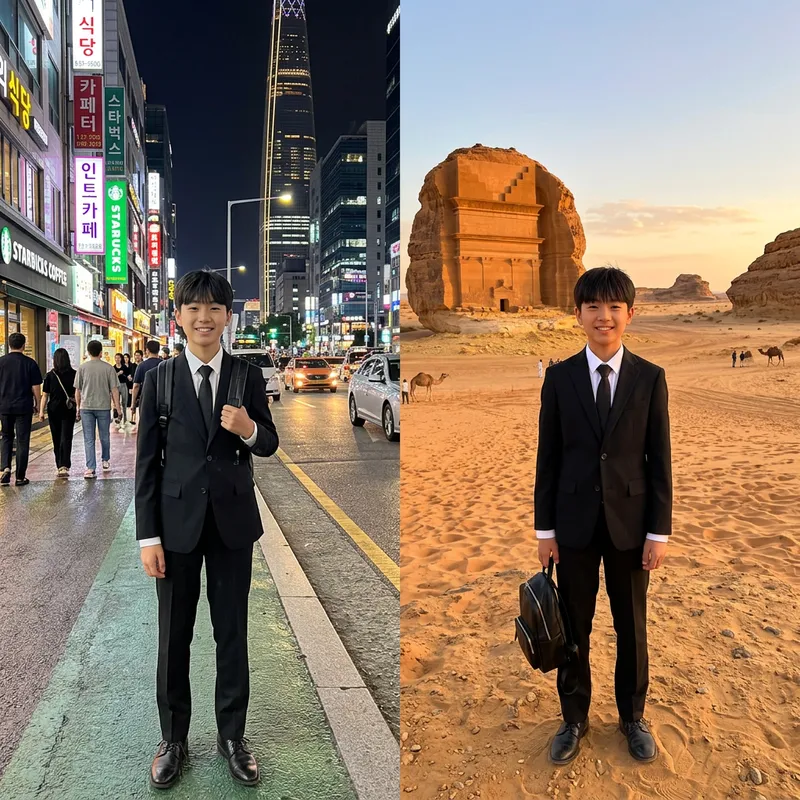 14-Year-Old Korean Boy Transformation in Black Suit to Saudi Arabia