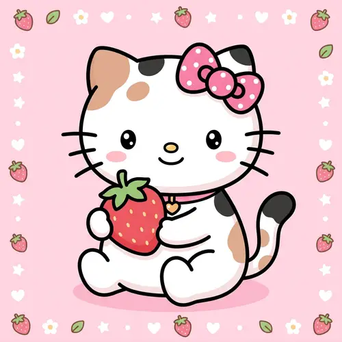 Cute Kitty with Strawberry - Adorable Cat Images