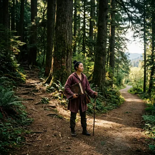 Divergent Paths: Resolute Woman in Forest