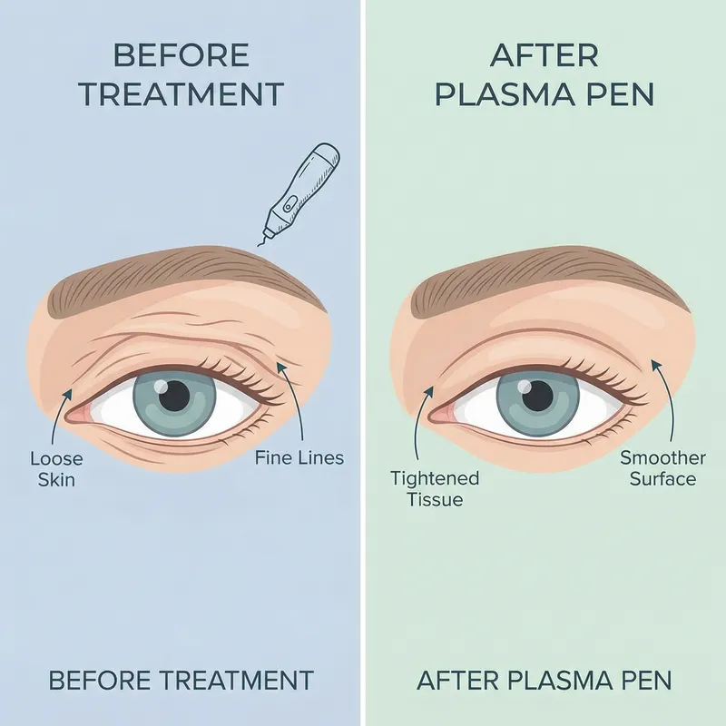 Plasma Pen Eyelid Treatment Illustration: Before and After Images