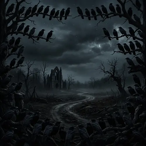 Mysterious Flock of Crows in Black Style