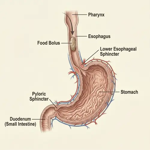 Food Bolus Journey: Mouth to Stomach Scientific Illustration