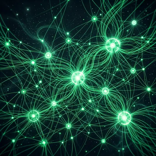 Interconnected Green Network Illustration with Glowing Nodes