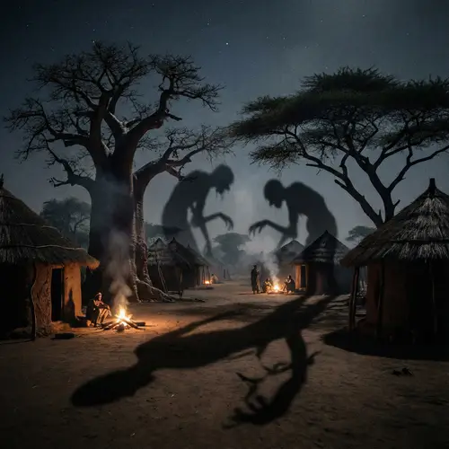 Mysterious African Village at Night