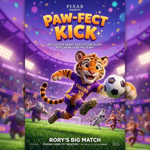 Pixar Style Tiger Playing Football Poster