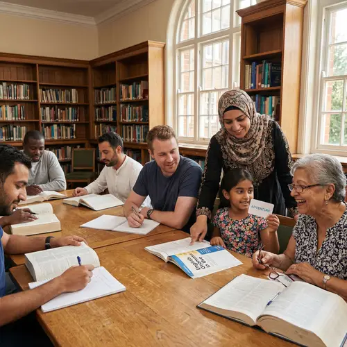 Multicultural English Language Learning in Cozy Library Setting