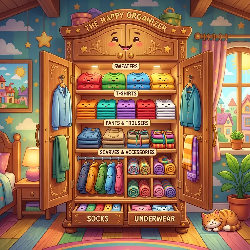 Enchanted Wardrobe: Colorful Clothing Organization in Cartoon World Enchanted Wardrobe: Colorful Clothing Organization in Cartoon World