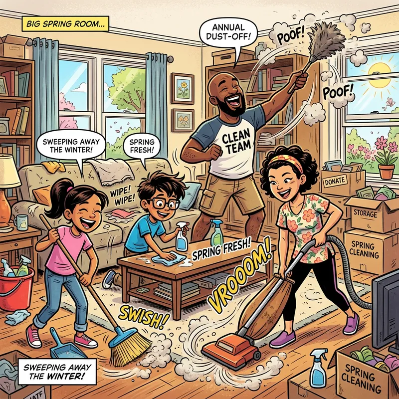 Spring Cleaning Living Room | Family Housekeeping Cartoon