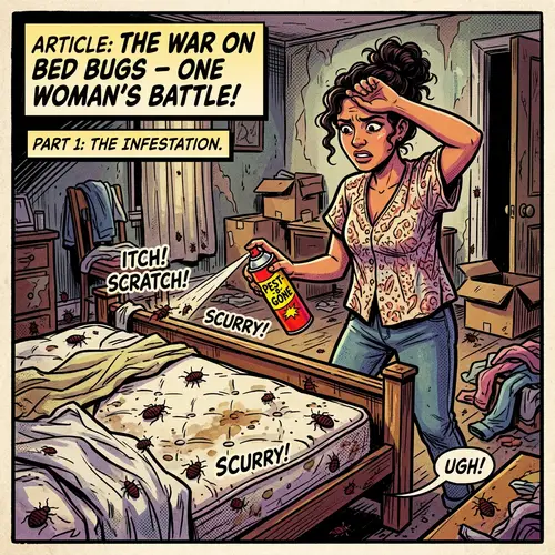 Vibrant Comic Strip Illustration of Woman Battling Bed Bugs