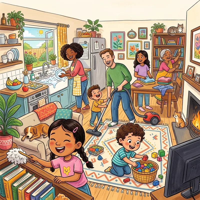 Lively Family Household Chores: Vibrant & Playful Bonding Moments
