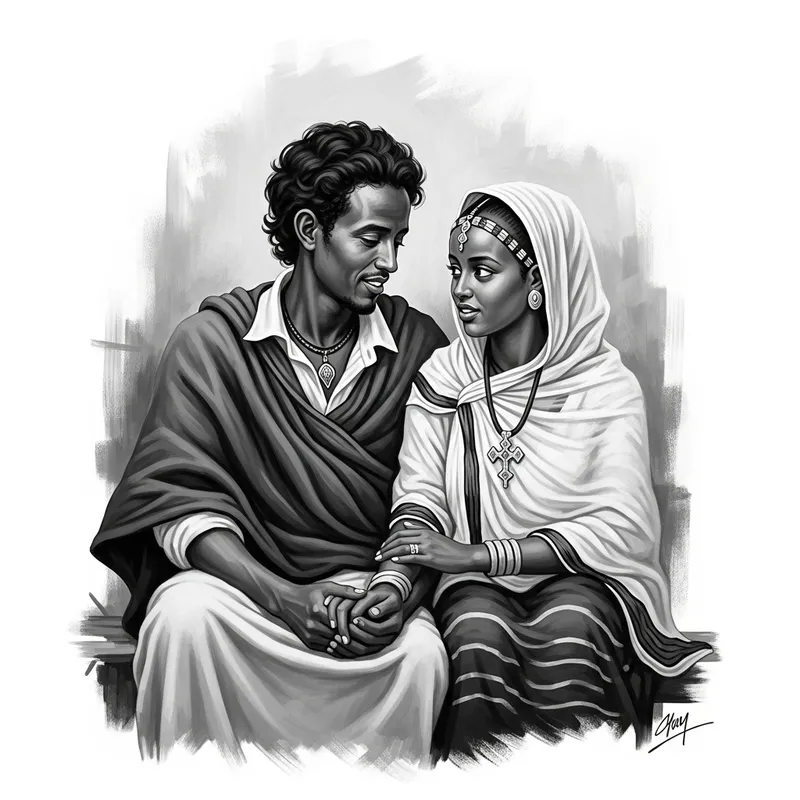 Ethiopian Couple's Romantic Journey in Black and White