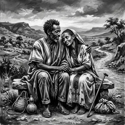 Ethiopian Couple's Romantic Journey in Black and White