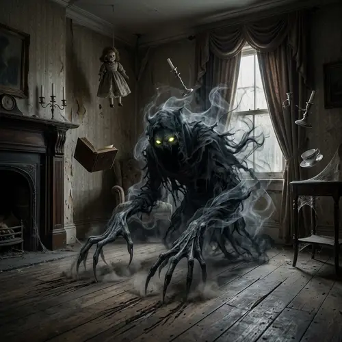 Eerie House Demon: Haunting Manifestation with Glowing Eyes