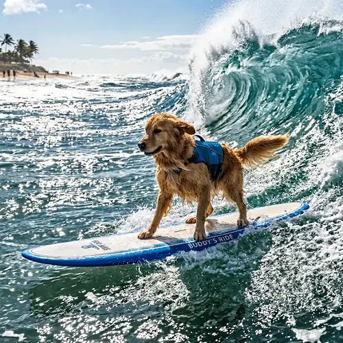 Dog Surfing on Wave: Captivating Scene of Balancing Canine