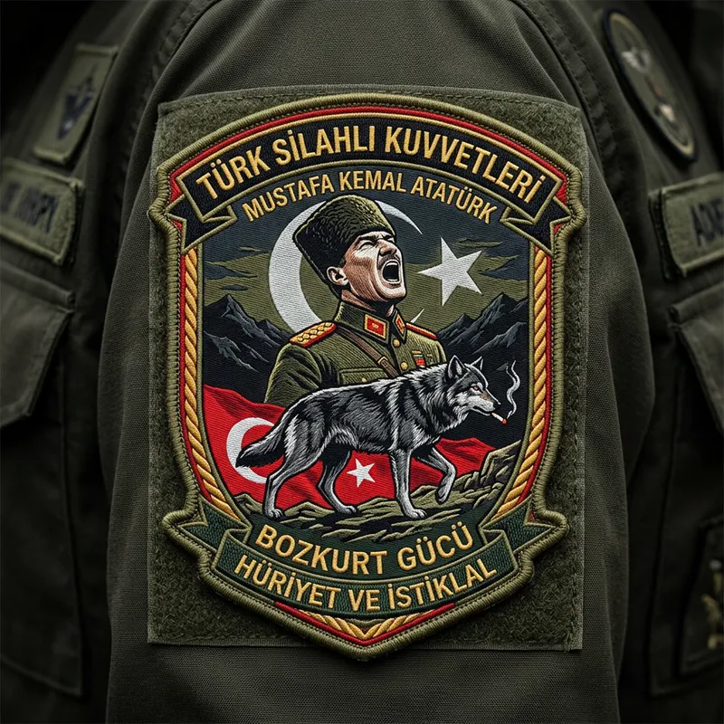 Military Patch Featuring Atatürk and Wolf Design Military Patch Featuring Atatürk and Wolf Design