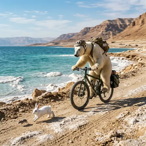 Polar Bear on Bicycle: A Wild Chase at the Dead Sea