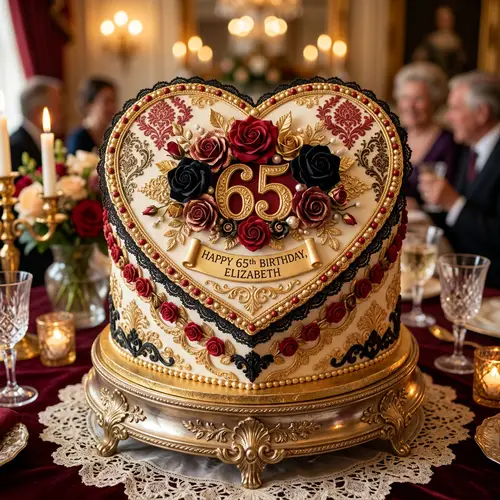 Elegant Heart-Shaped Cake for 65th Birthday