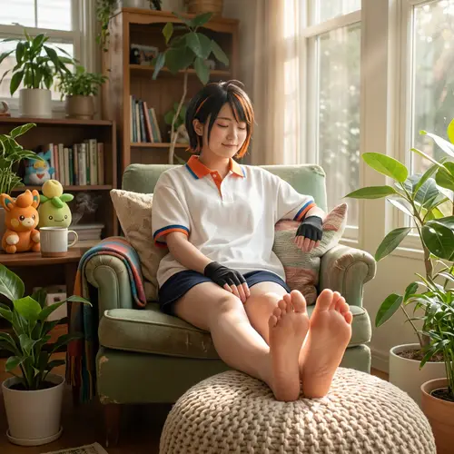 Nemona Girl Relaxing: Casual Barefoot Soles Scene
