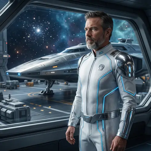 Futuristic White Starship Captain | Space Explorer