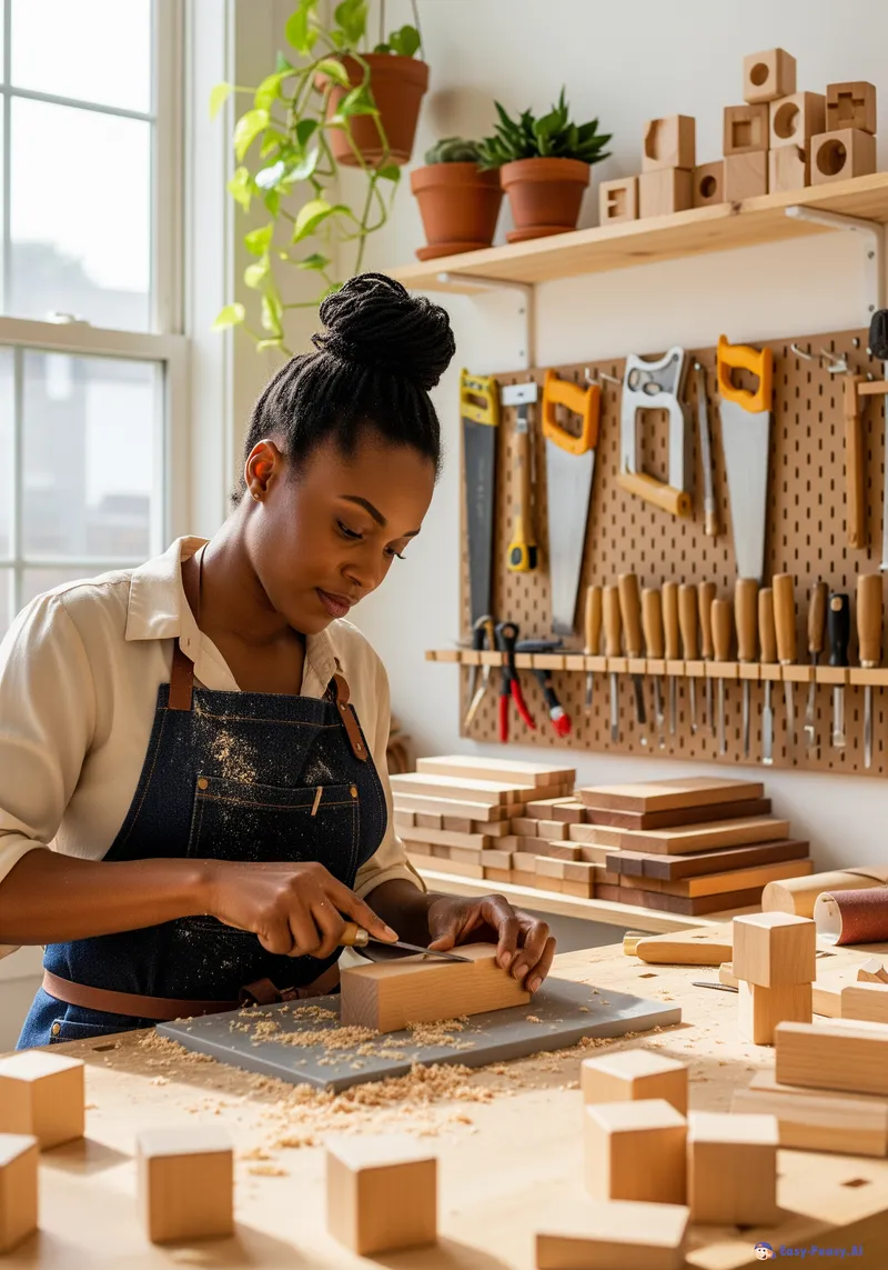 Black Woman Crafting Building Blocks Black Woman Crafting Building Blocks