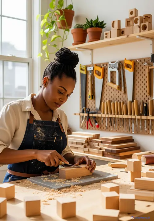 Black Woman Crafting Building Blocks