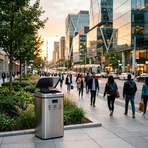 Sophisticated Modern Trash Bin | Cityscape Reflections