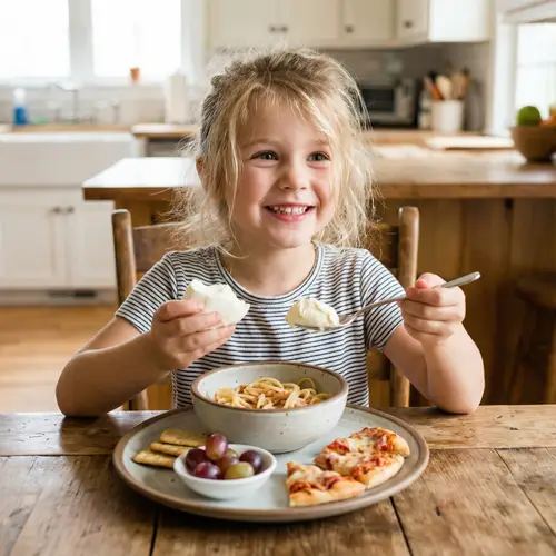 Young Blonde Girl Enjoying Mozzarella & Mascarpone Delight