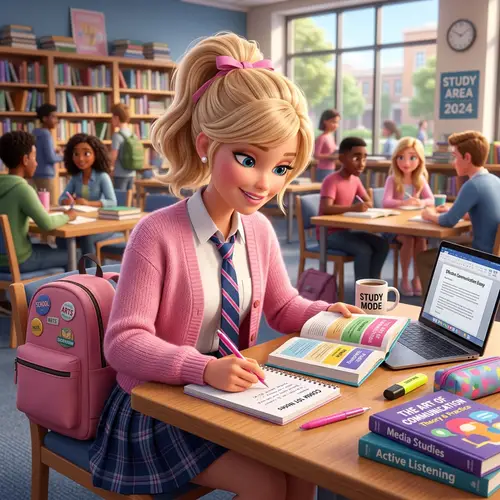 Barbie Schoolgirl Studying Communication - Pixar Style