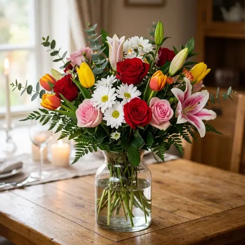 Romantic Flower Bouquet | Mixed Roses, Tulips, Daisies & Lilies