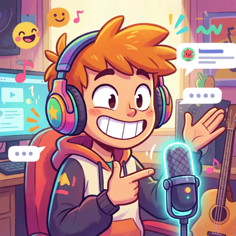 Energetic Animated Character with Headphones