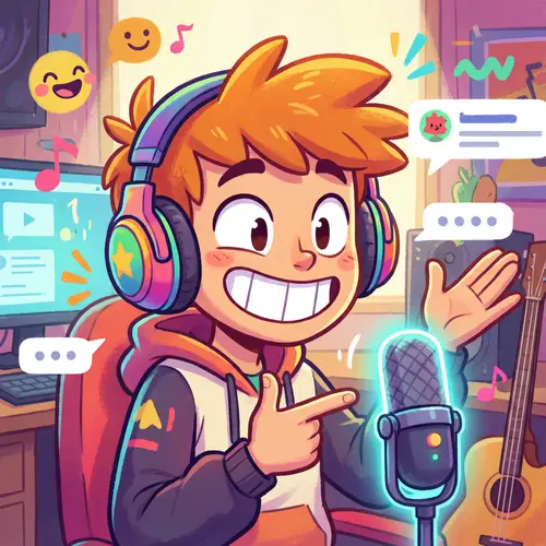 Energetic Animated Character with Headphones