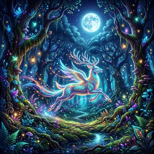 Mystical Creature in Moonlit Forest | Enchanting Fantasy Scene