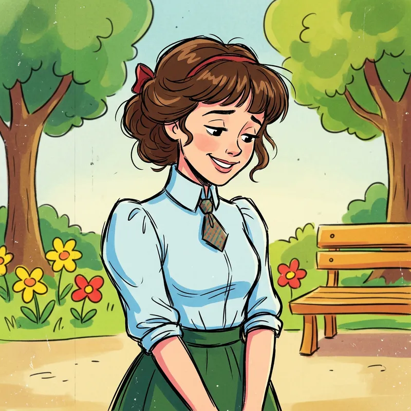 Vibrant Cartoon Style Brown Hair Girl Art