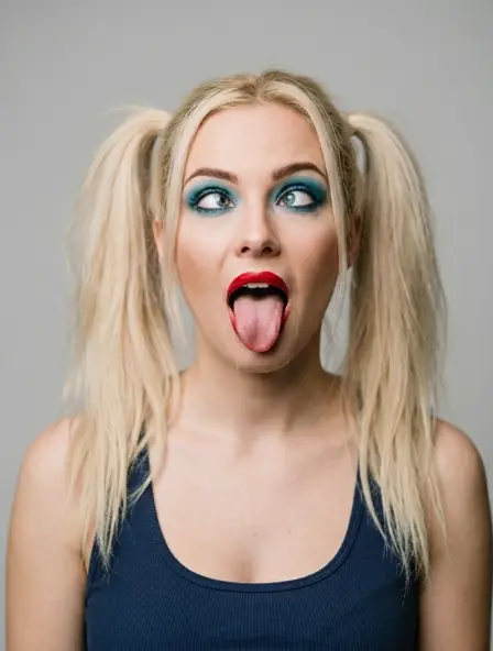 Stunning Blonde Beauty: Topless Ahegao Shot