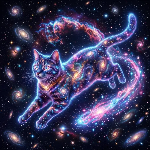 Celestial Feline: Enigmatic Galaxy Cat in Cosmic Splendor