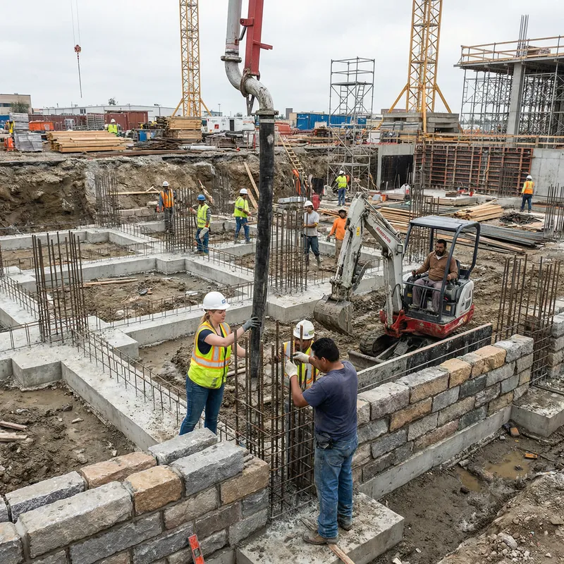 Foundation Construction in Buildings: Detailing Concrete, Steel & Stones