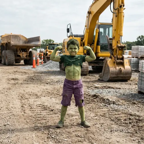 Transform Your Kid into a Hulk Among Construction Equipment