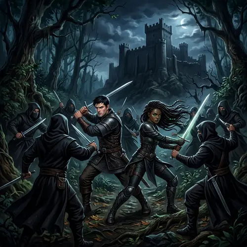 Epic Sword Fight in Dark Forest with Castle