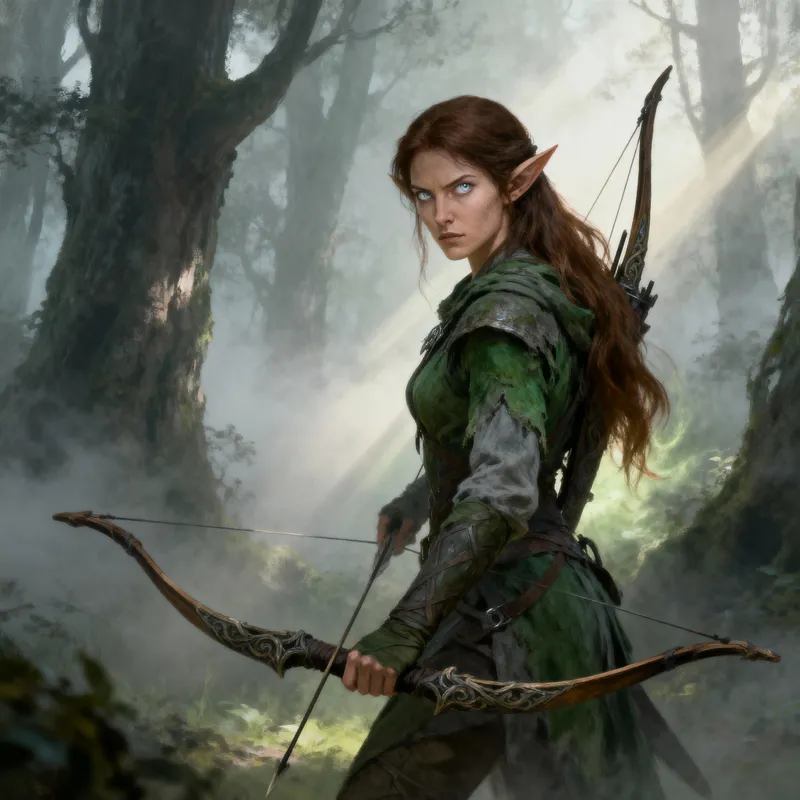 Female Half-Elf Ranger in Mystical Forest
