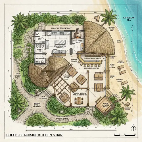 Caribbean Beachfront Restaurant Blueprint | Open-Air Dining & Bar