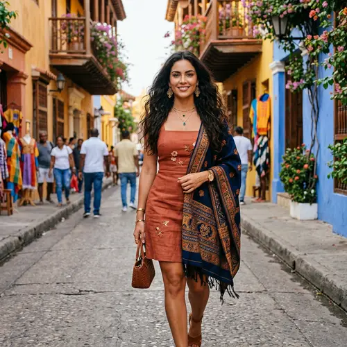 Realistic Colombian Female Model in Sophisticated Fashion