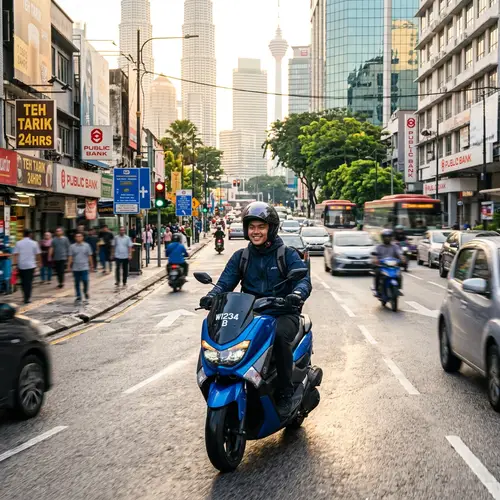 Young Malay Model on Scooter in Urban Scene