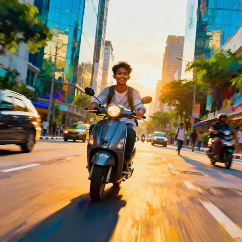 Young Malay Model on Scooter in Urban Scene