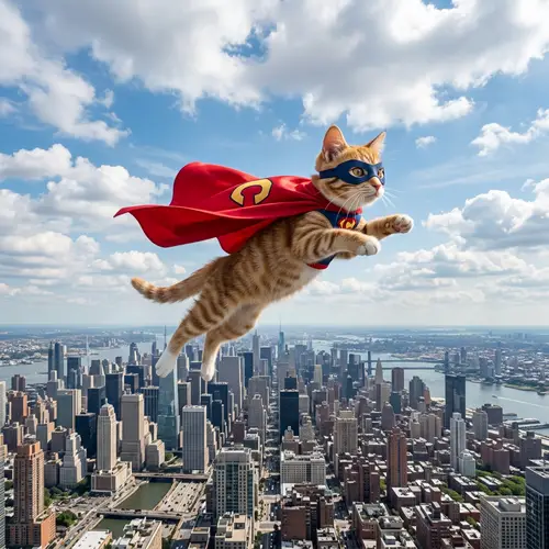 Superhero Cat Flying in the Sky - Amazing Action Shot
