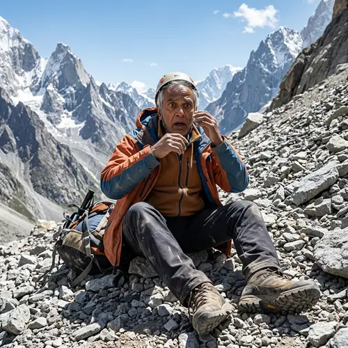 Dramatic Scene: Elderly South Asian Man Falls from Rocky Mountain