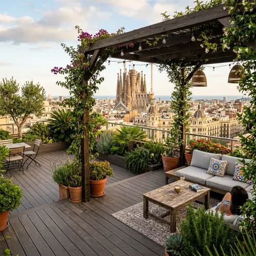 Rooftop Terrace with Synthetic Decking and Pergola | Cityscape View