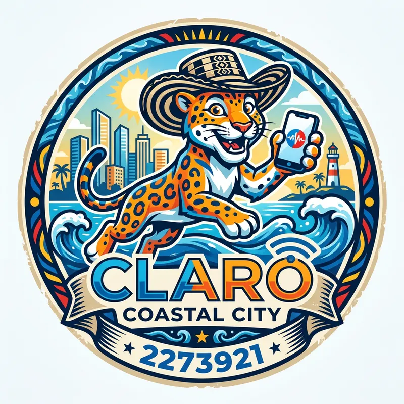 Claro Mascot Logo: Coastal City & Sombrero Vueltiao