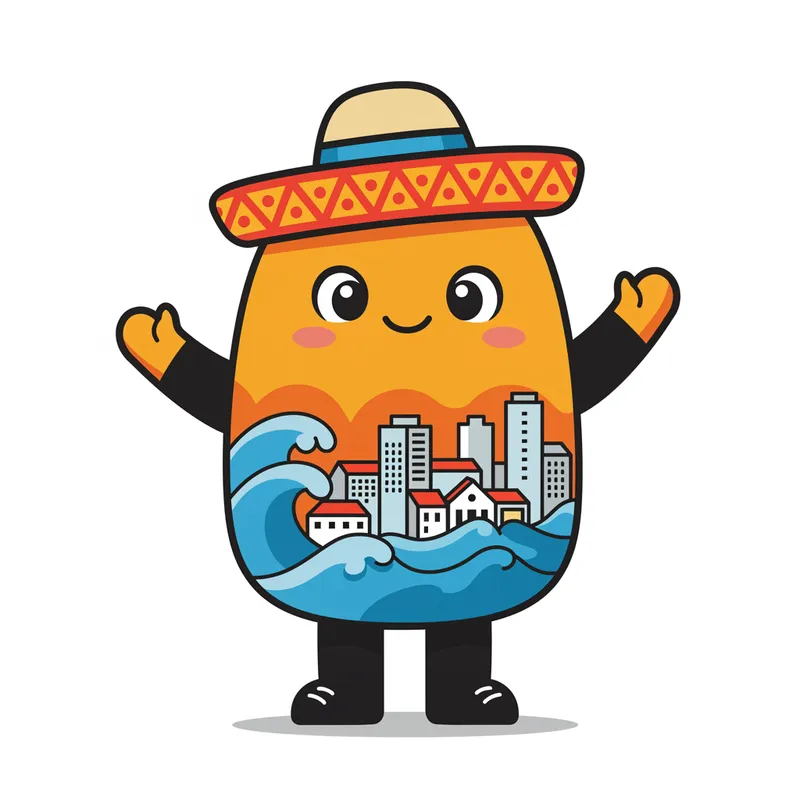 Claro Mascot Logo: Coastal City & Sombrero Vueltiao