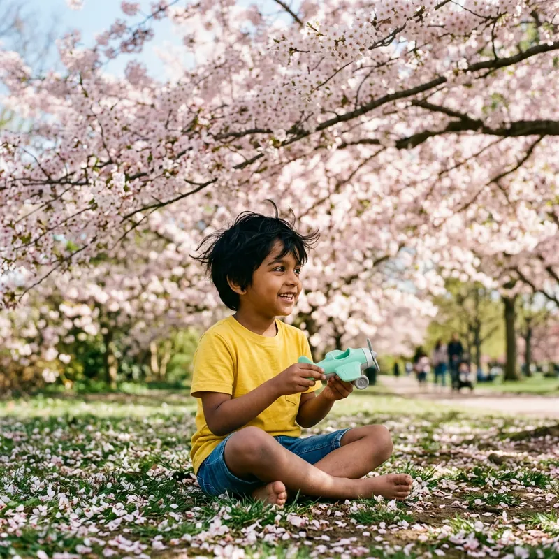Cute Child Enjoying Nature Under Cherry Blossom Tree Cute Child Enjoying Nature Under Cherry Blossom Tree