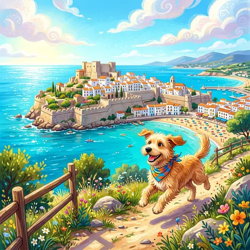 Whimsical Dog Enjoying Costa del Azahar Views in Peniscola